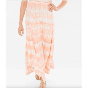 Chicos 2 Tie-Dye Maxi Skirt Size large  Peach  White Long Flowing knit womens